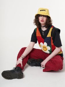 Minga x Strangervinyl Happy Flower Rainbow Check Vest sold by Minga London