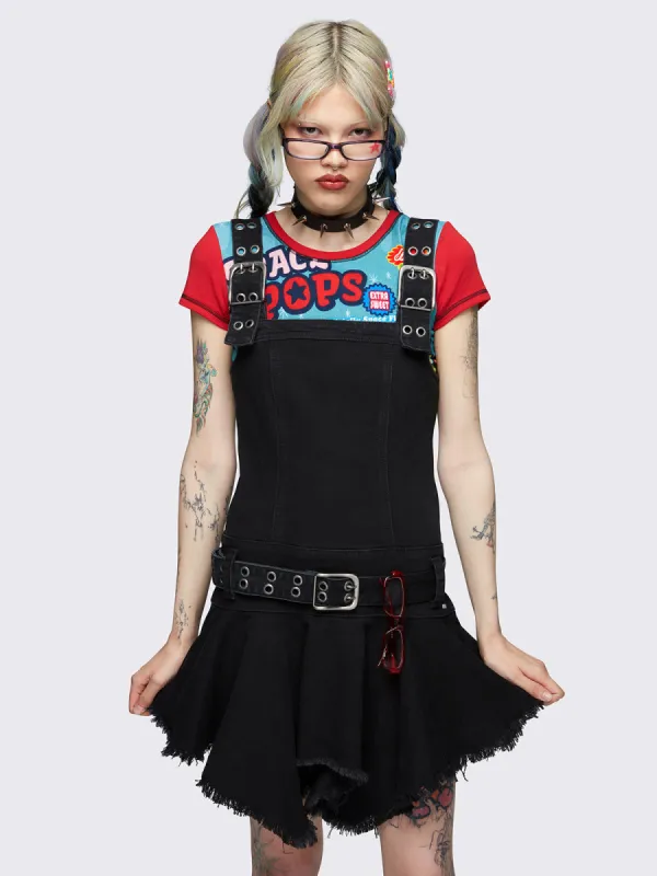 Claire Black Denim Mini Dress sold by Minga London