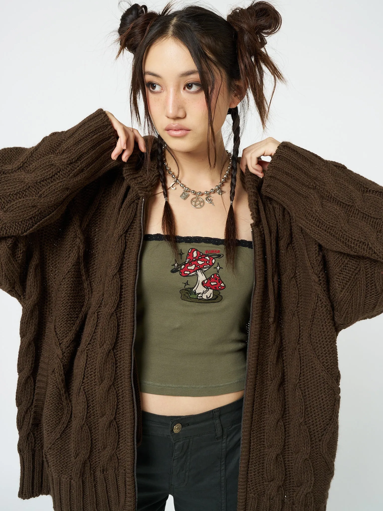 Eli Brown Zip Up Cable Knit Cardigan | Parallel