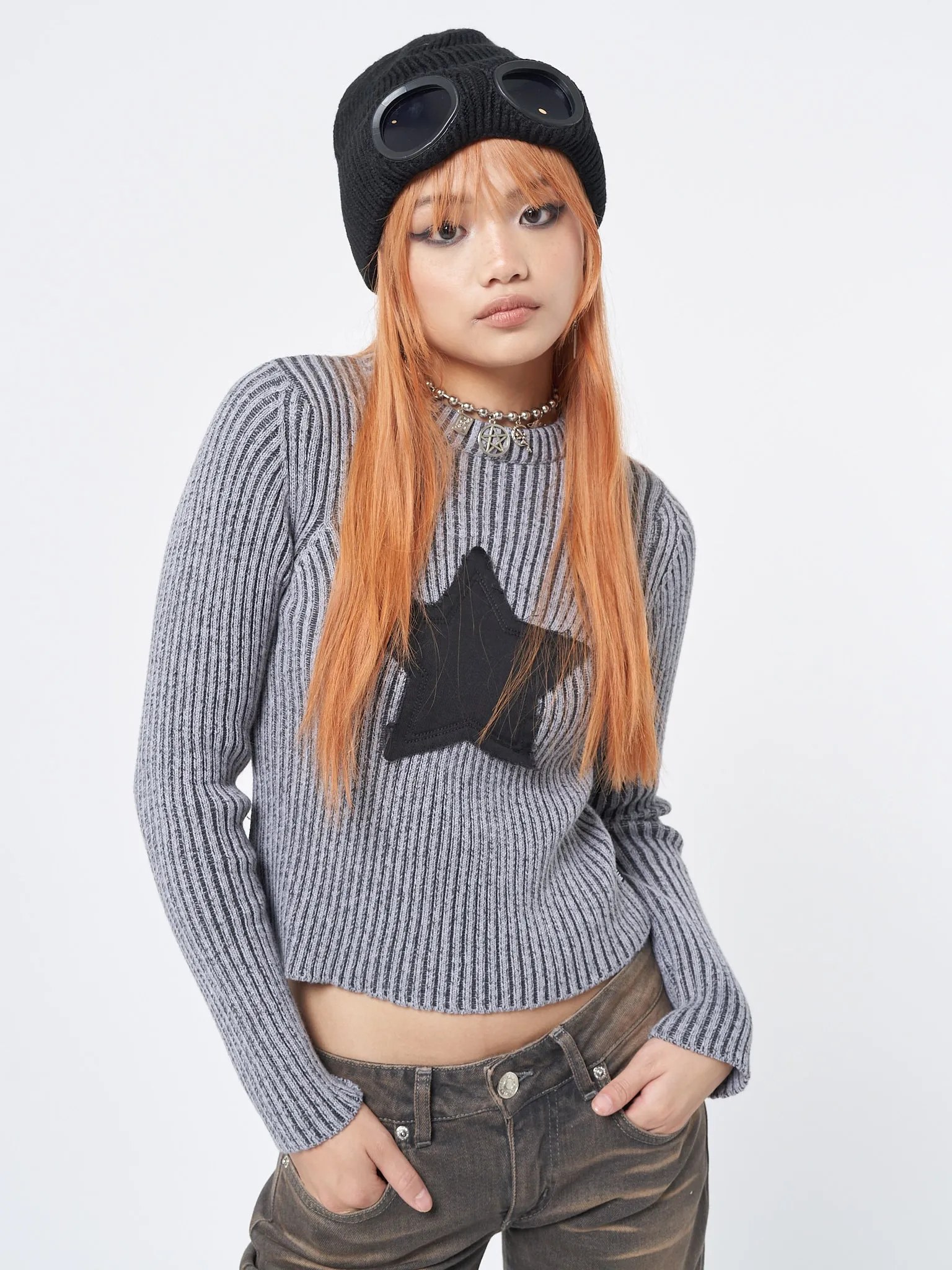 Star! Black Grey Chunky Knit Jumper sold by Minga London
