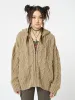 Eli Beige Zip Up Cable Knit Cardigan sold by Minga London
