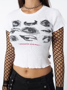 Eye Roll White Rib Baby Tee sold by Minga London