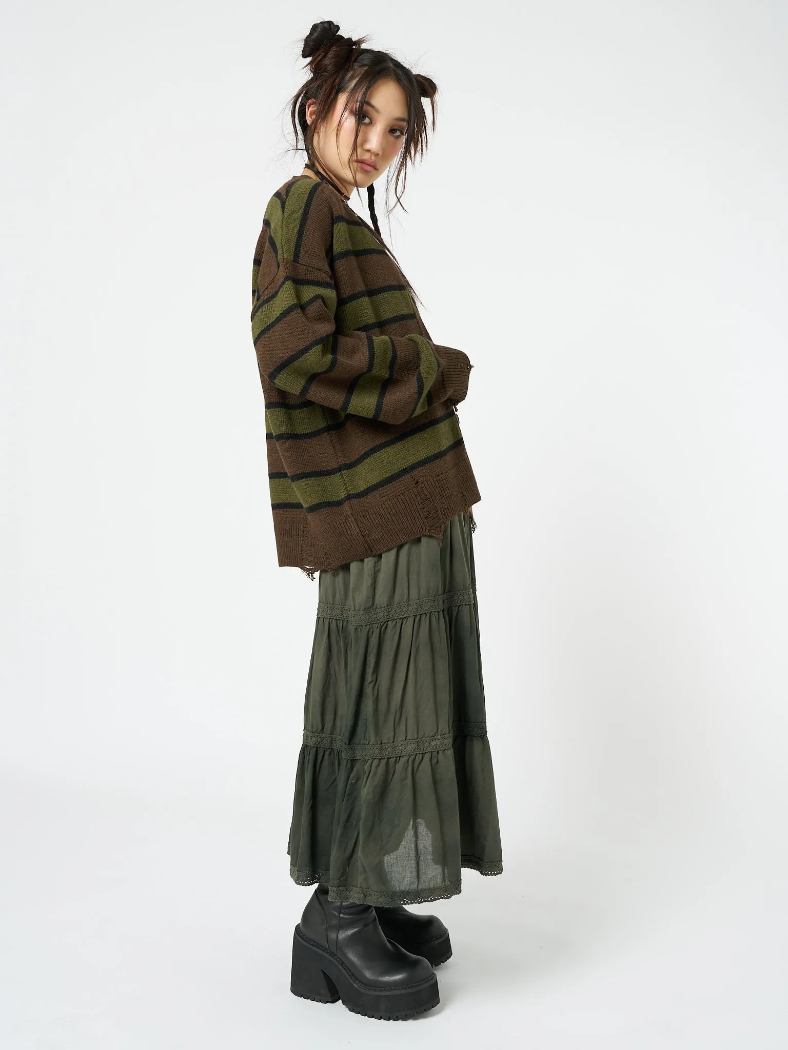 Neesa Brown & Green Stripe Knit Cardigan sold by Minga London product image thumbnail 4