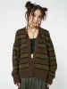 Neesa Brown & Green Stripe Knit Cardigan sold by Minga London