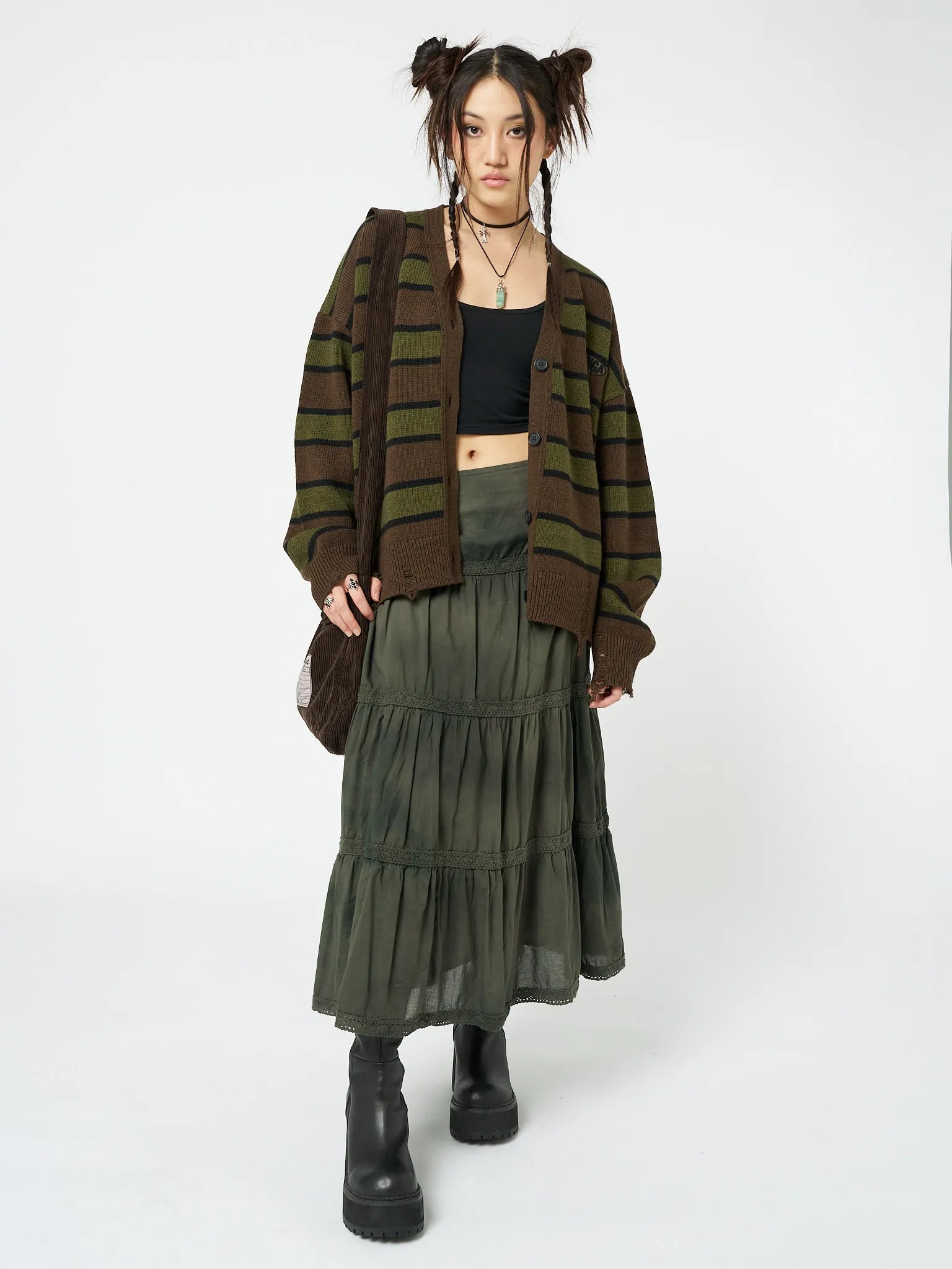 Neesa Brown & Green Stripe Knit Cardigan sold by Minga London product image thumbnail 2