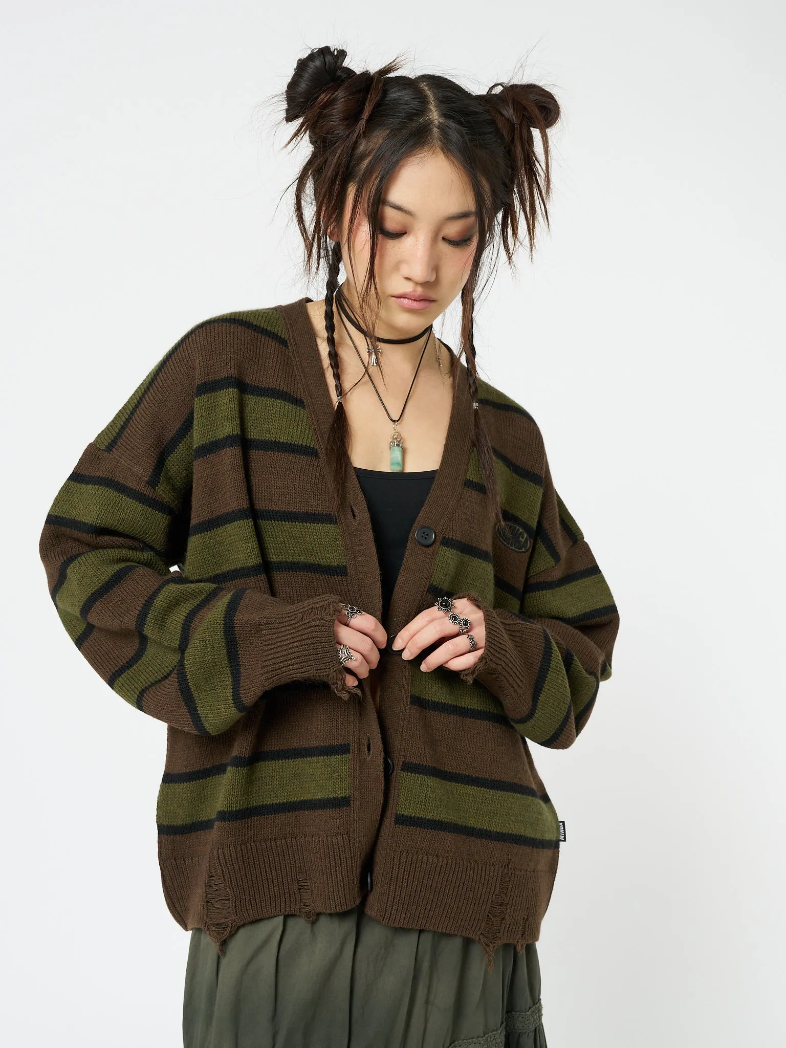 Neesa Brown & Green Stripe Knit Cardigan sold by Minga London product image thumbnail 3