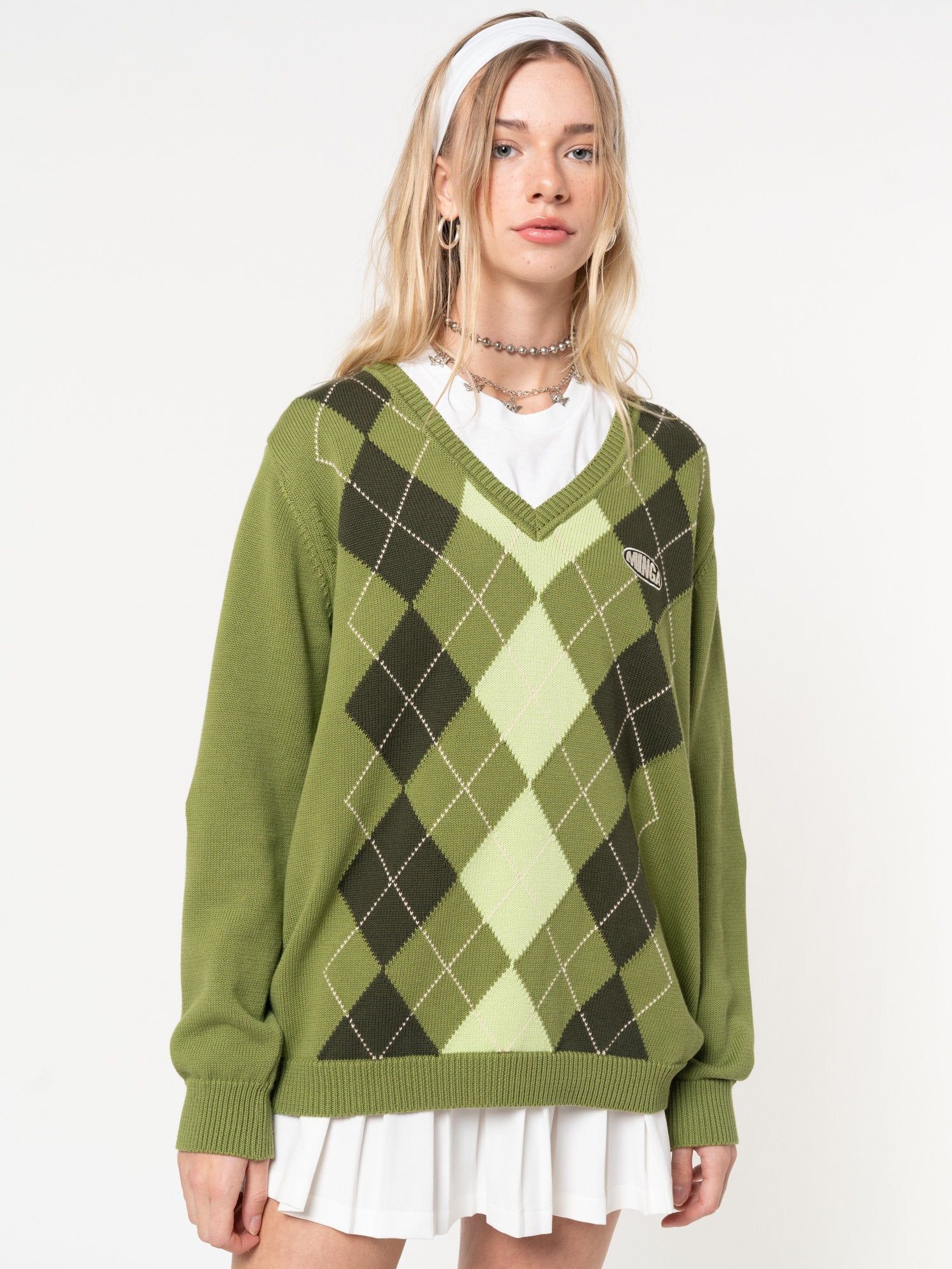 Green Shades Argyle Knitted Jumper sold by Minga London