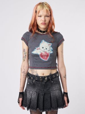 Cute Kitty Grey Baby Tee sold by Minga London