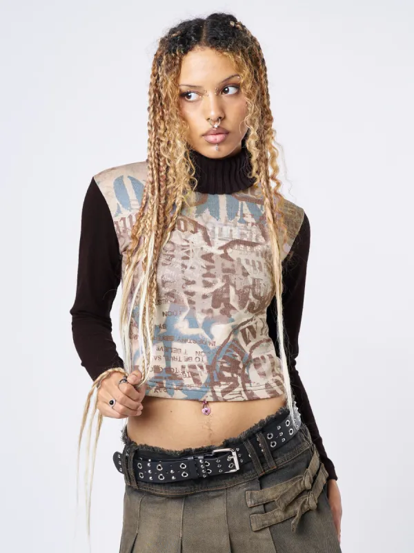 Jennie High Neck Graphic Top sold by Minga London