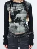 Abstrakt Black Green Graphic Top sold by Minga London