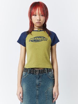 Cyber Graphic Print Raglan Baby Tee sold by Minga London