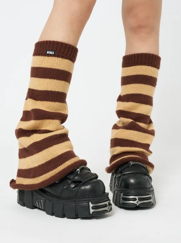 Brown & Honey Striped Flare Leg Warmers sold by Minga London