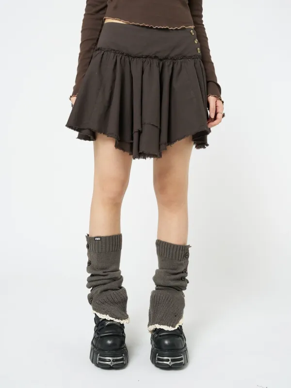Flora Brown Layered Asymmetrical Mini Skirt sold by Minga London