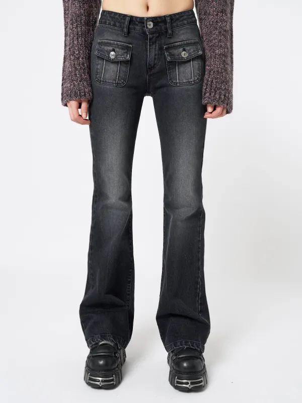 Jade Black Front Pocket Flare Jeans | Parallel