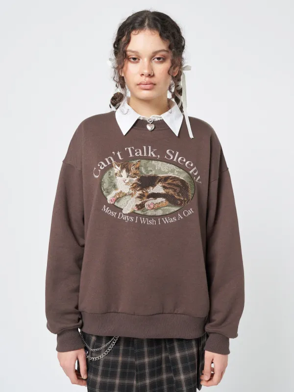 Can’t Talk Cat Embroidered Sweatshirt made by Minga London