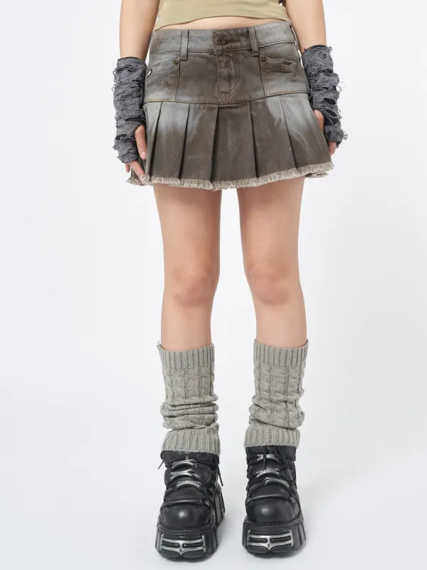Nya Brown Pleated Mini Skirt sold by Minga London