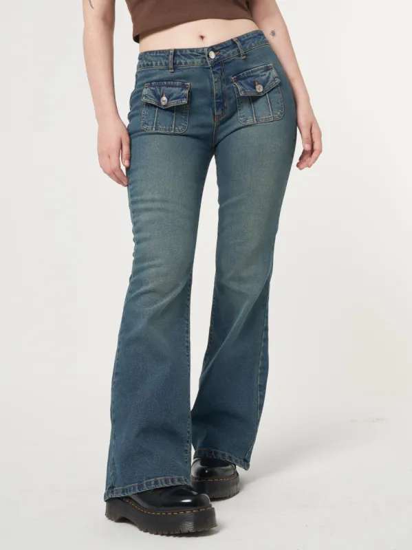 Jade Black Front Pocket Flare Jeans | Parallel