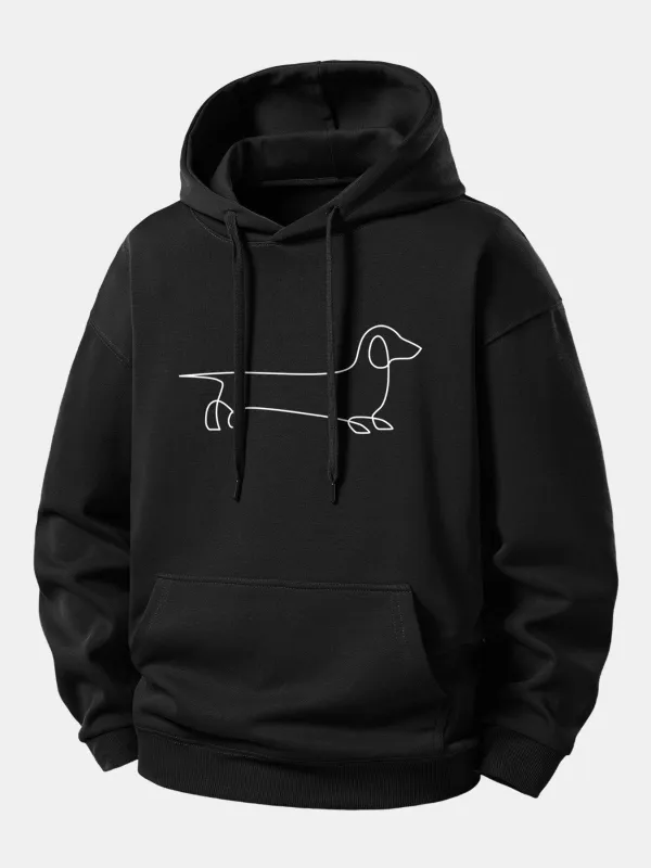 Line Dachshund Print Relax Fit Hoodie made by Hoooyi