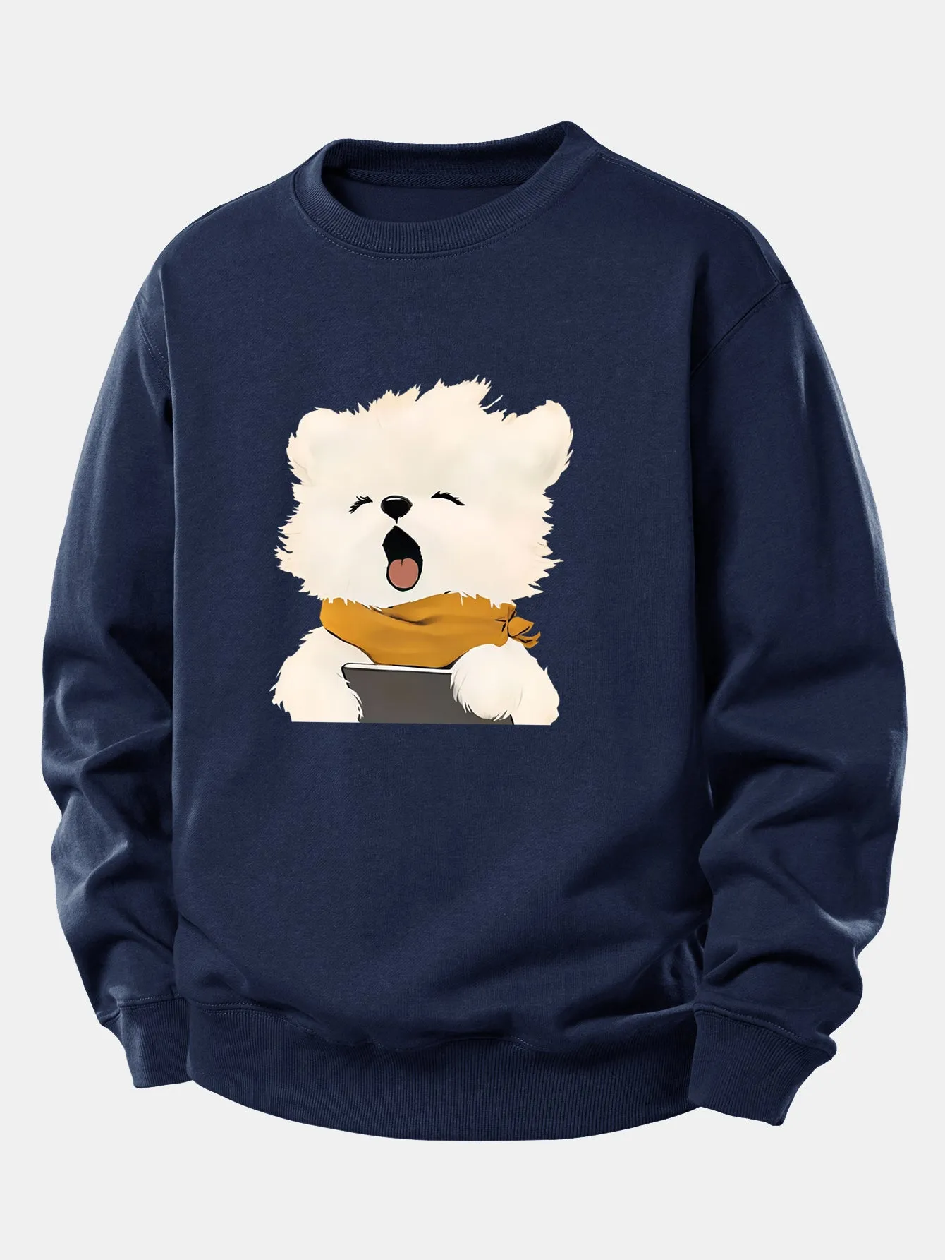 Yawning Puppy Print Relax Fit Sweatshirt sold by Hoooyi product image thumbnail 4