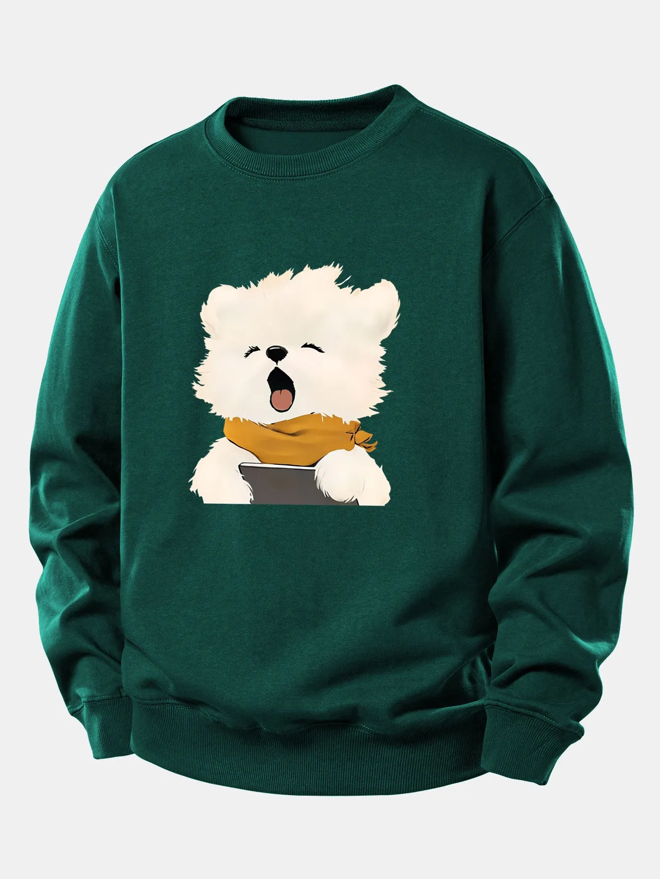 Yawning Puppy Print Relax Fit Sweatshirt sold by Hoooyi