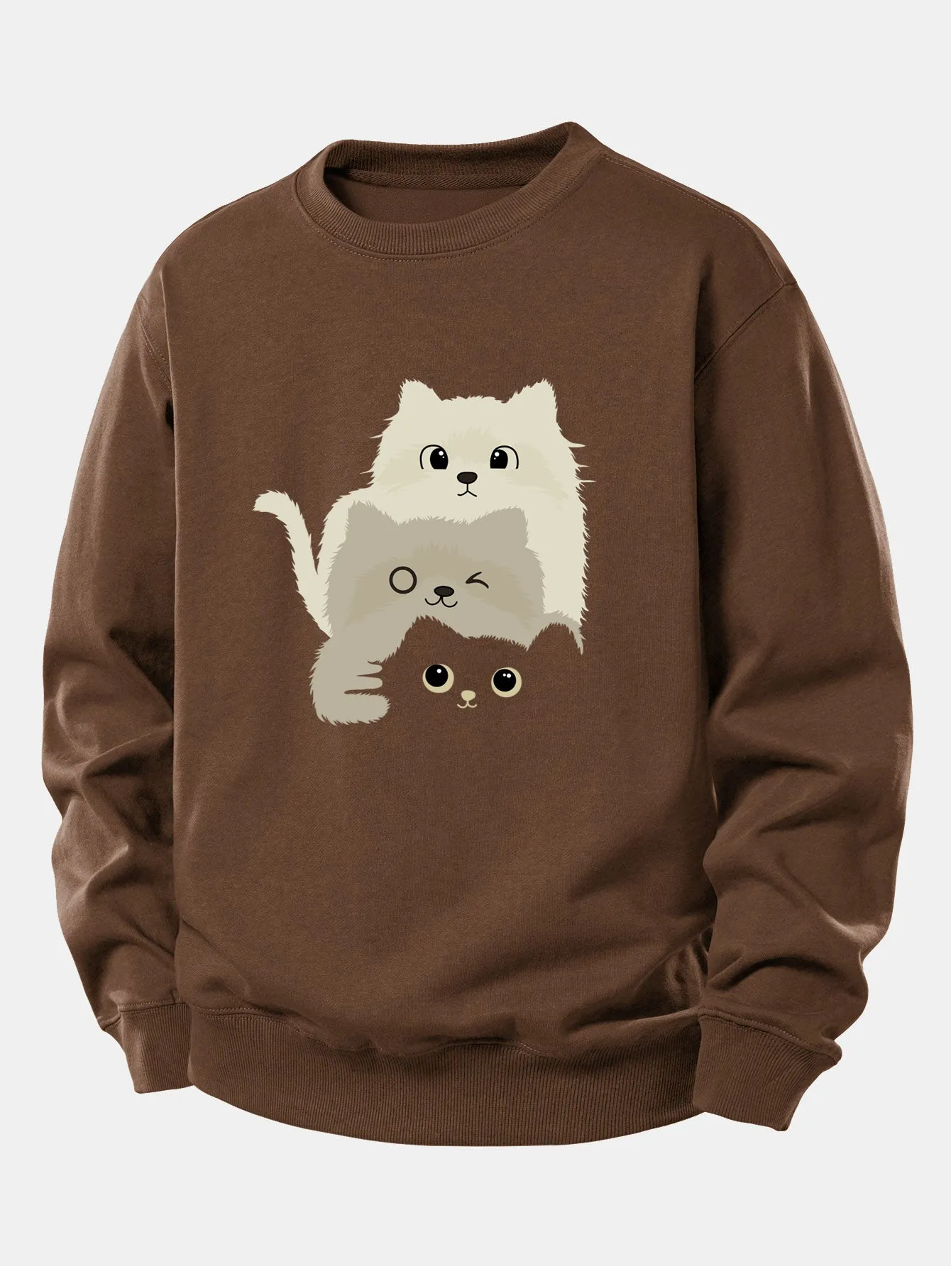 Three Cats Print Relax Fit Sweatshirt sold by Hoooyi product image thumbnail 2