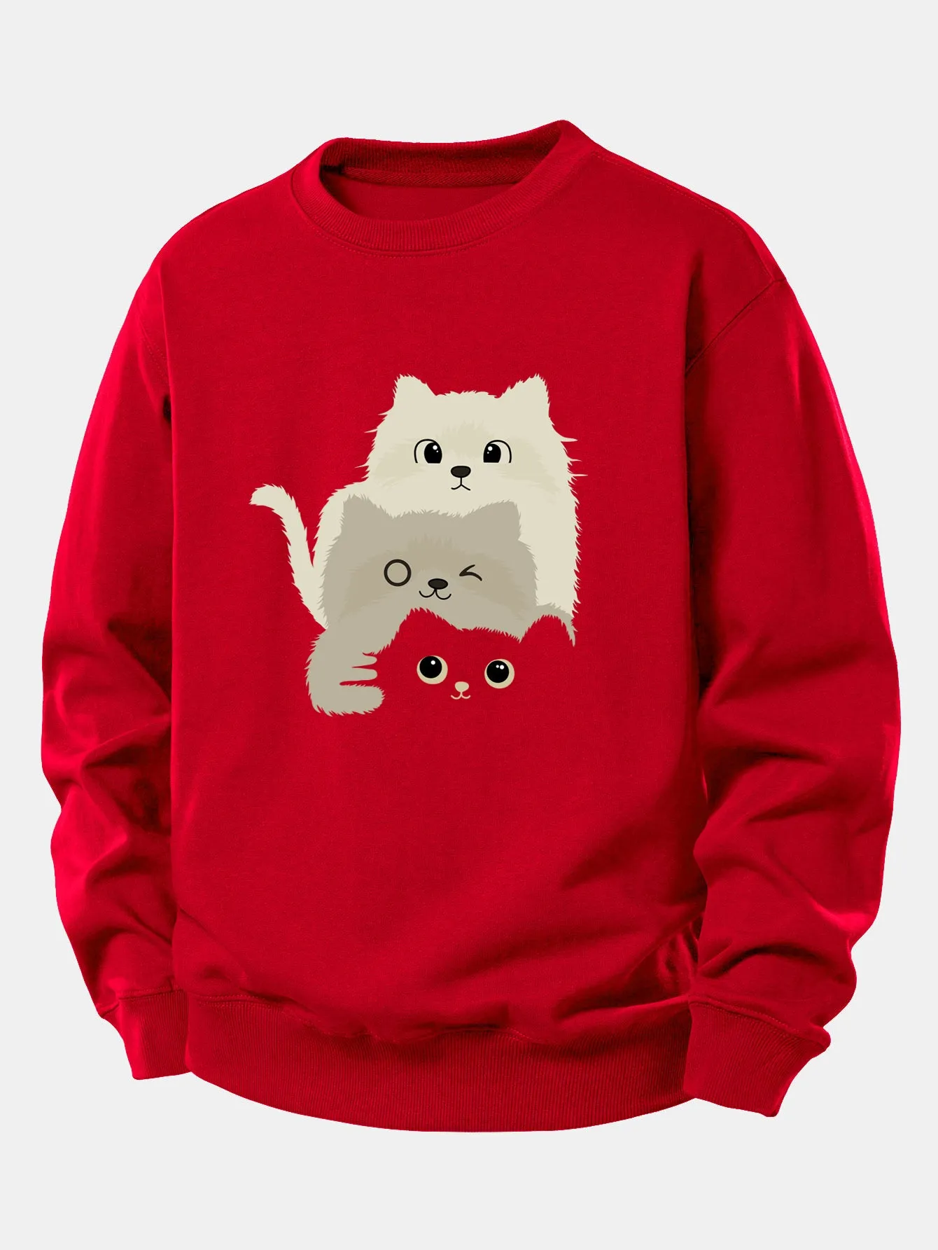 Three Cats Print Relax Fit Sweatshirt sold by Hoooyi product image thumbnail 5