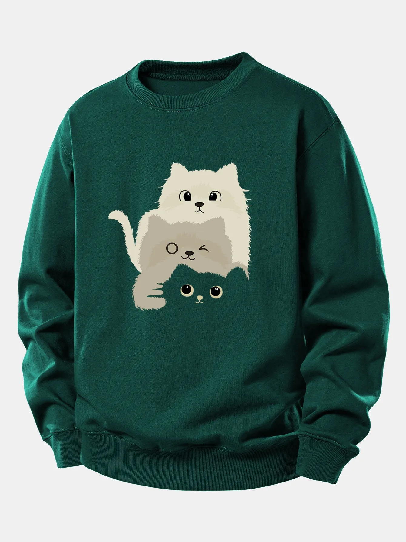 Three Cats Print Relax Fit Sweatshirt sold by Hoooyi product image thumbnail 3
