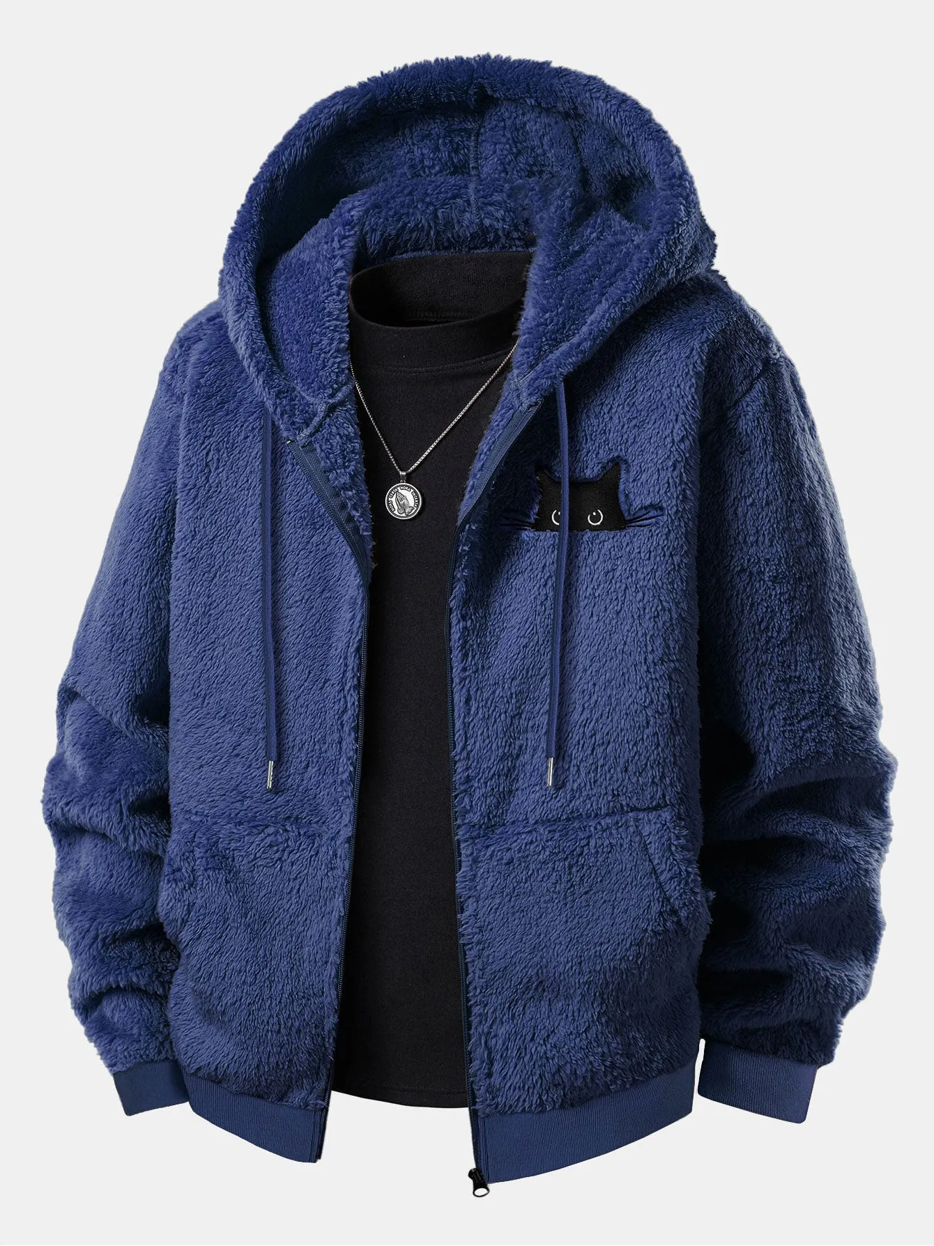 Black Cat Embroidered Teddy Zip Up Hoodie sold by Hoooyi product image thumbnail 3