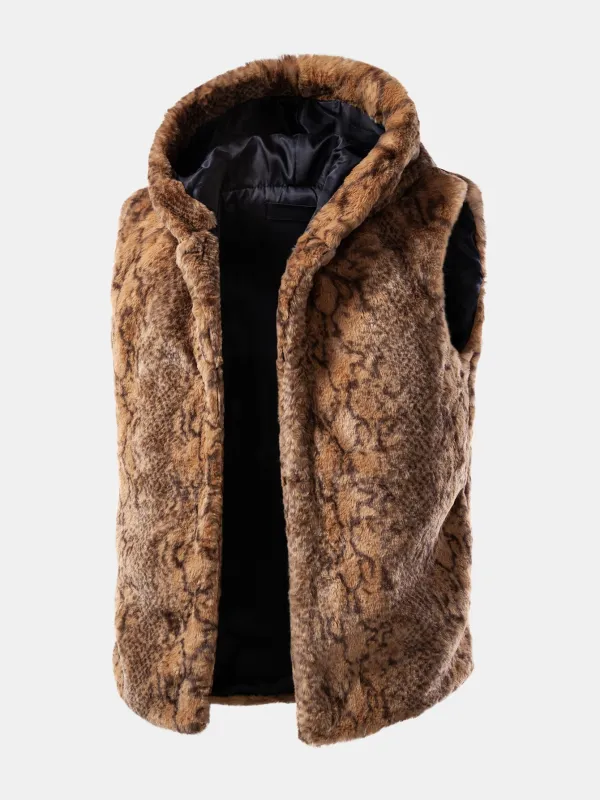 Faux Fur Serpentine Hooded Vest sold by Hoooyi