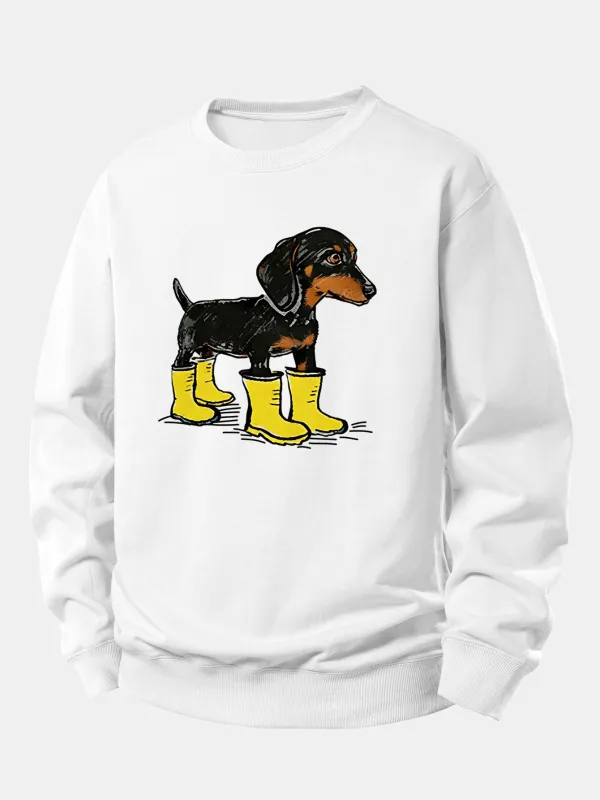 Boots Dachshund Print Relax Fit Sweatshirt sold by Hoooyi