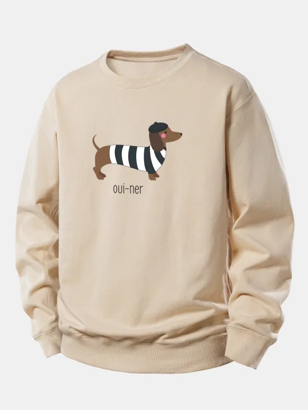 French Dachshund Print Relax Fit Sweatshirt sold by Hoooyi