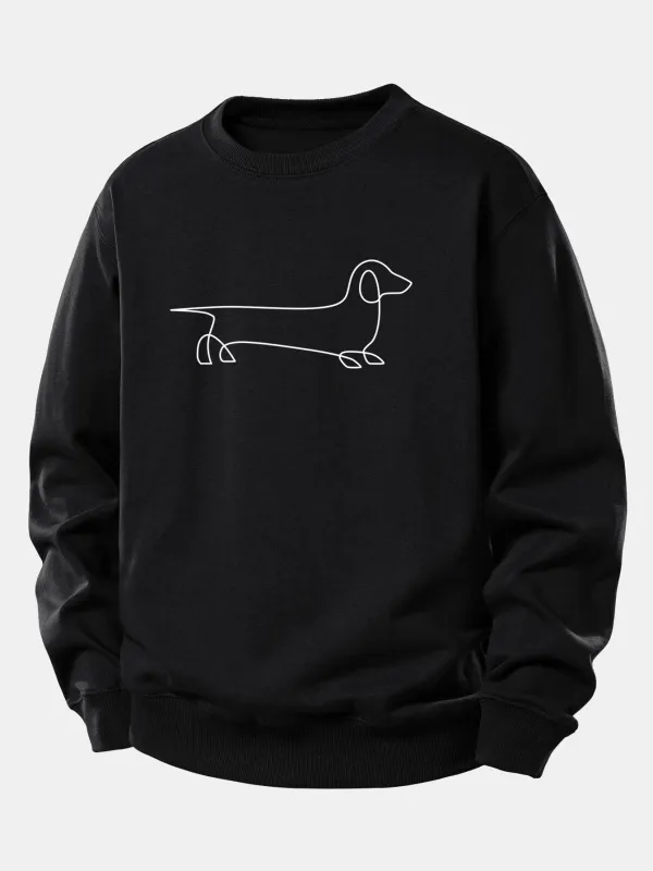 Line Dachshund Print Relax Fit Sweatshirt sold by Hoooyi