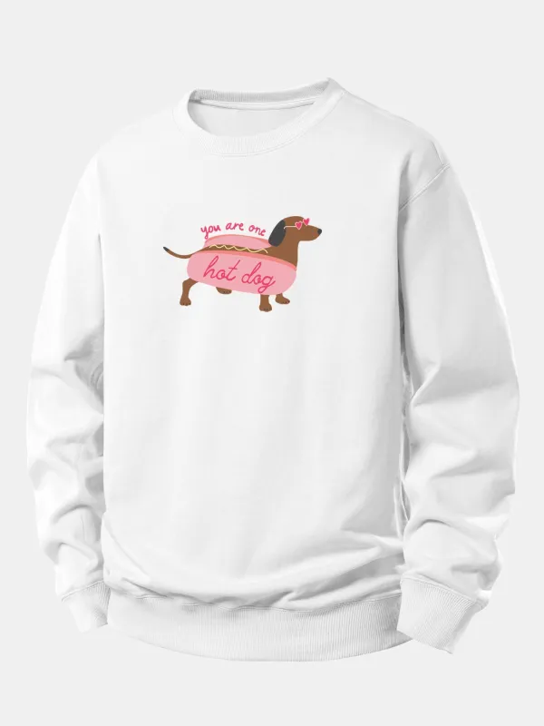 Hot Dog Dachshund Print Relax Fit Sweatshirt sold by Hoooyi