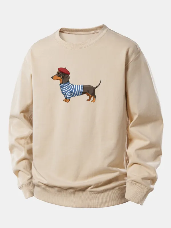 Dachshund Wearing Striped Sweater Print Relax Fit Sweatshirt sold by Hoooyi