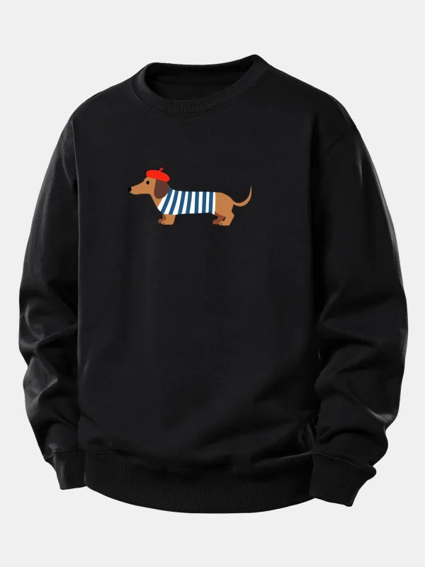French Dachshund Print Relax Fit Sweatshirt sold by Hoooyi