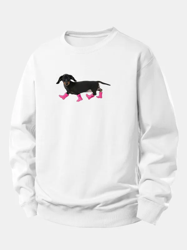 Boots Dachshund Print Relax Fit Sweatshirt sold by Hoooyi