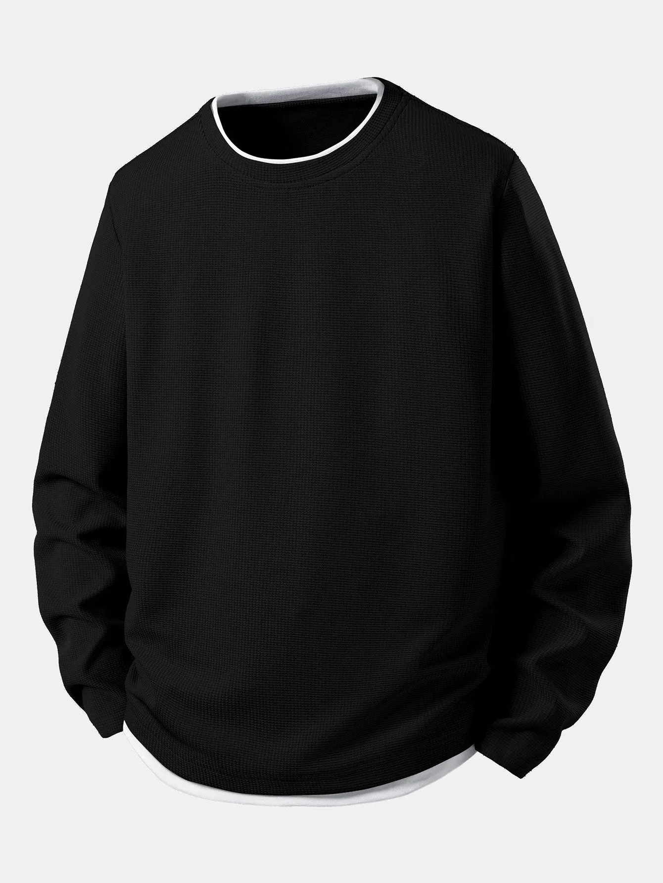 2 In 1 Long Sleeved Crew Neck Waffle T-Shirt sold by Hoooyi product image thumbnail 3