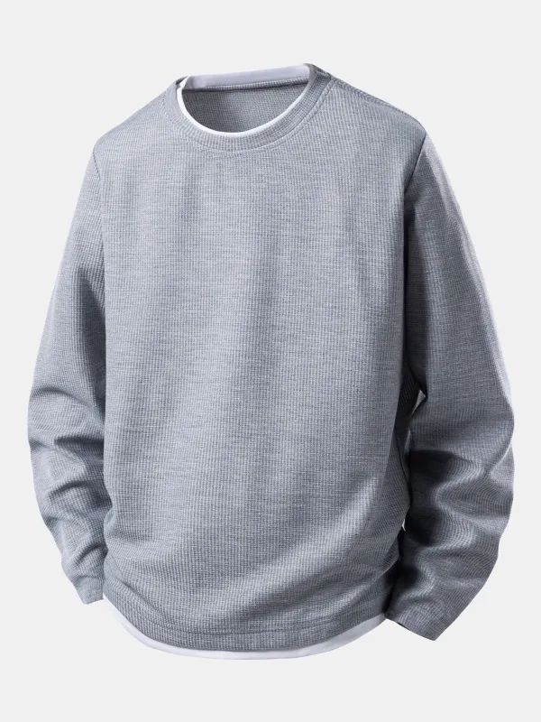 2 In 1 Long Sleeved Crew Neck Waffle T-Shirt sold by Hoooyi