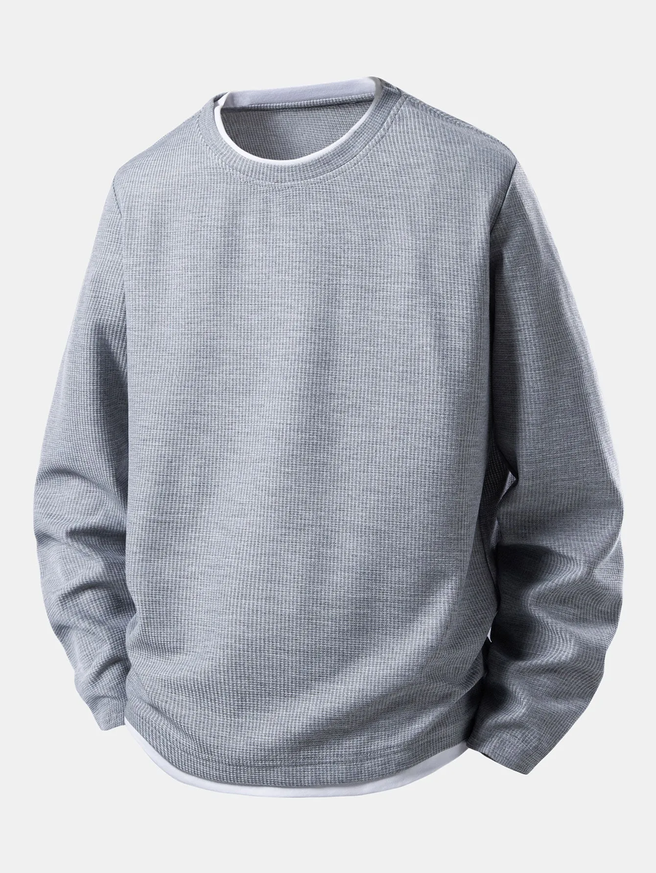2 In 1 Long Sleeved Crew Neck Waffle T-Shirt sold by Hoooyi