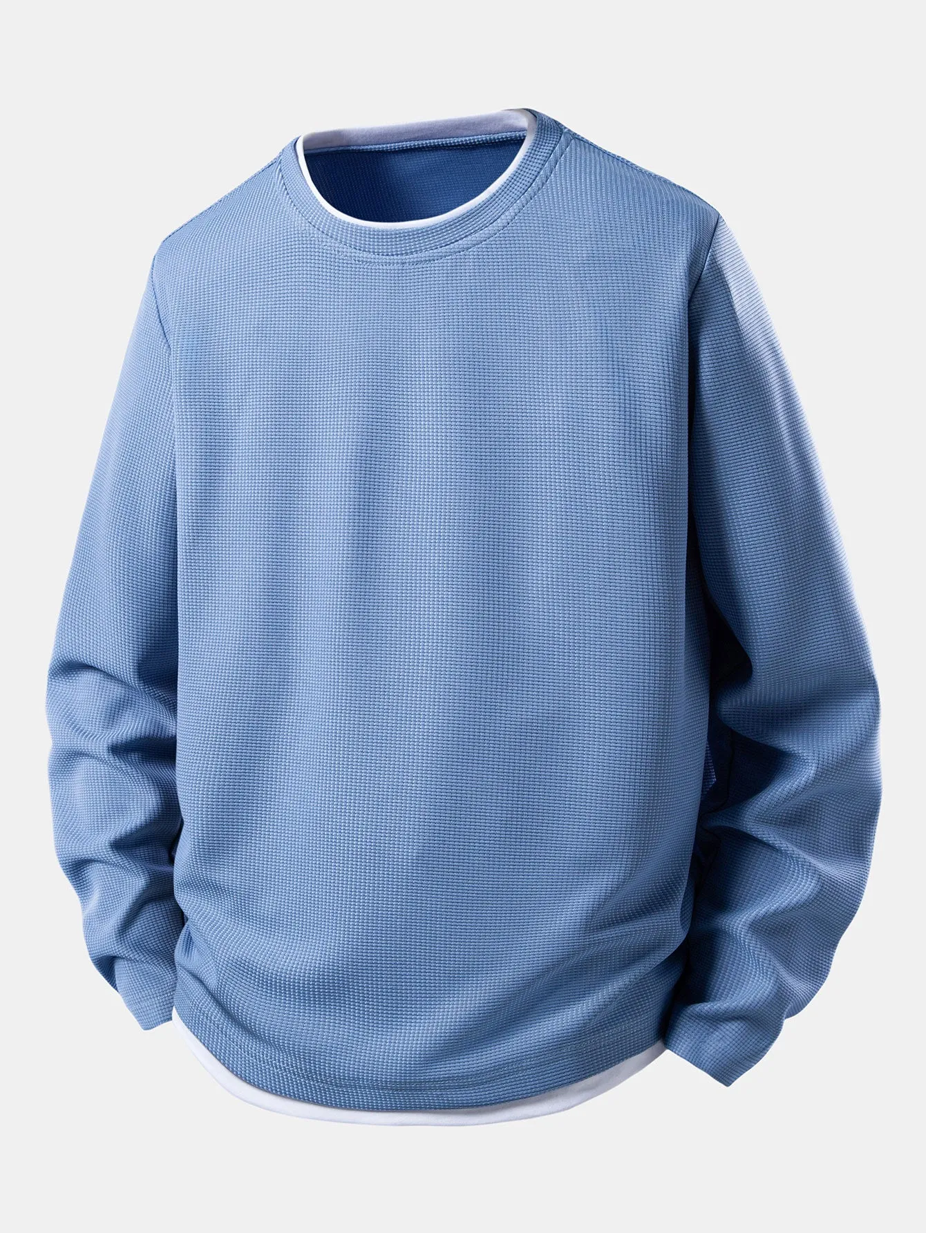 2 In 1 Long Sleeved Crew Neck Waffle T-Shirt sold by Hoooyi product image thumbnail 5