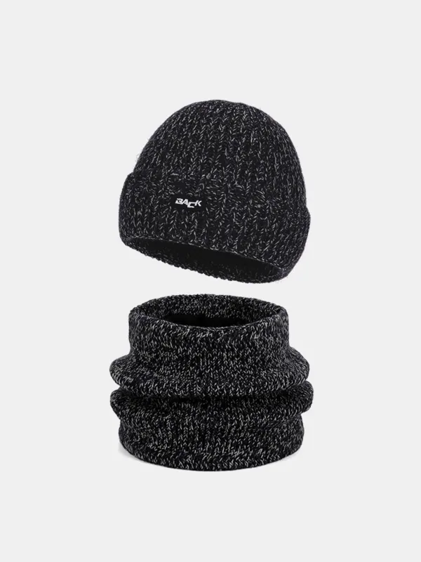Winter Fleece-Lined Knit Beanie Hat With Warm Scarf sold by Hoooyi