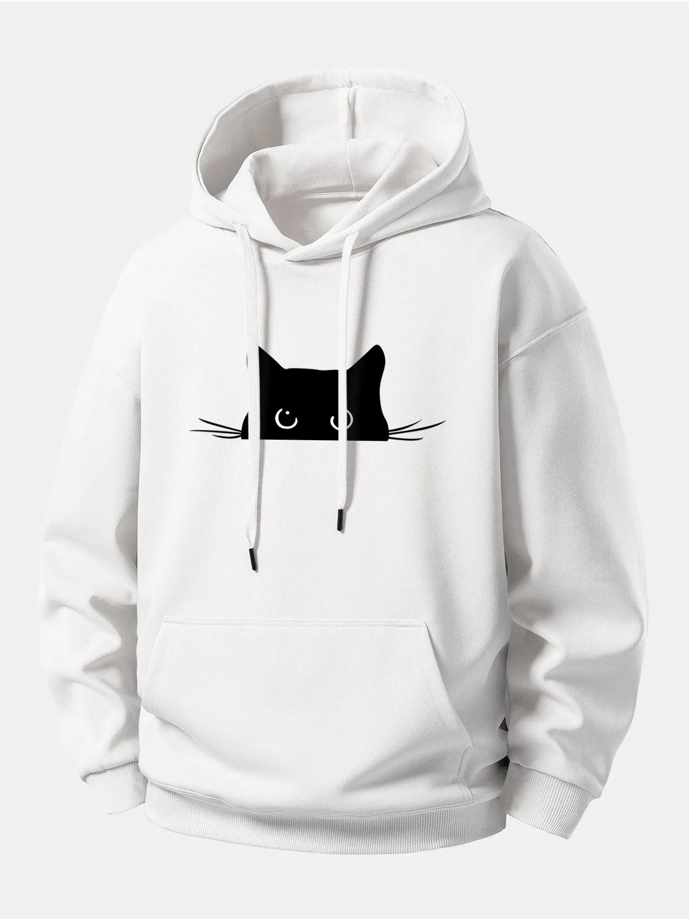 Black Cat Print Relax Fit Hoodie sold by Hoooyi product image thumbnail 3