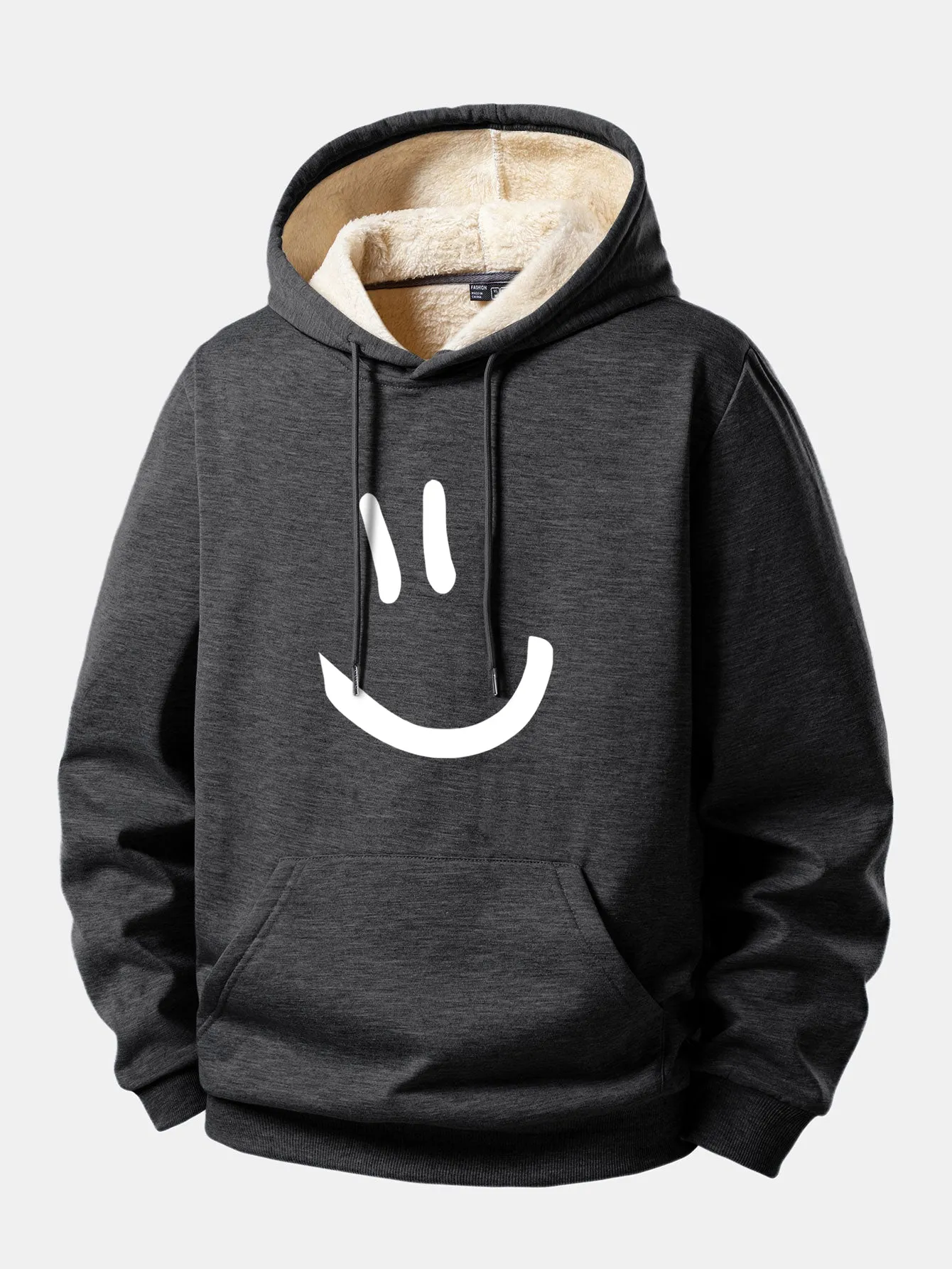 Smiley Face Print Teddy Fleece Lined Drawstring Hoodie sold by Hoooyi product image thumbnail 5