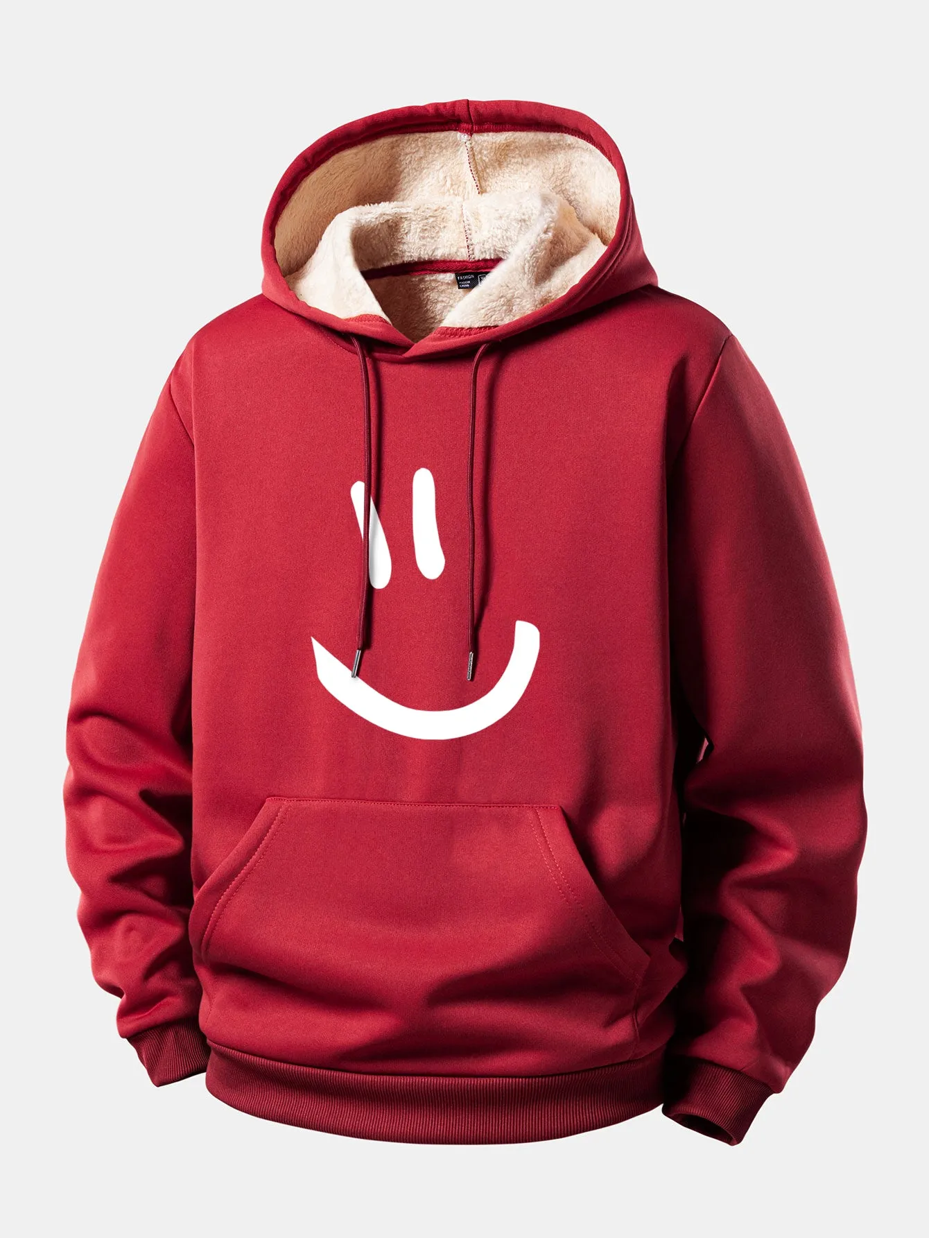 Smiley Face Print Teddy Fleece Lined Drawstring Hoodie sold by Hoooyi product image thumbnail 3