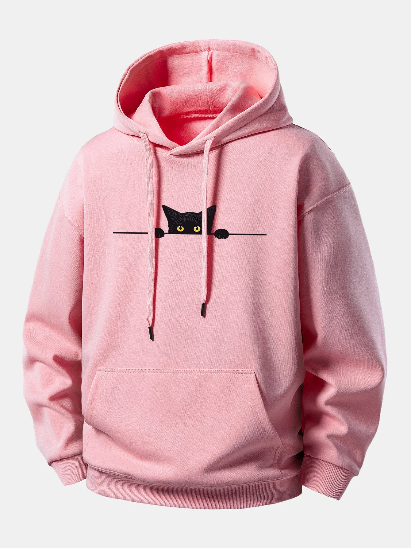 Black Cat Print Relax Fit Hoodie sold by Hoooyi product image thumbnail 4