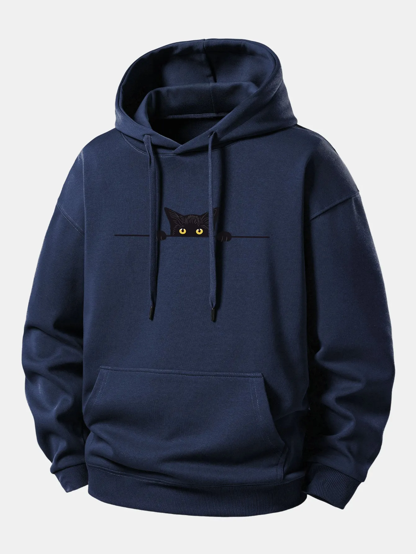 Black Cat Print Relax Fit Hoodie sold by Hoooyi product image thumbnail 3