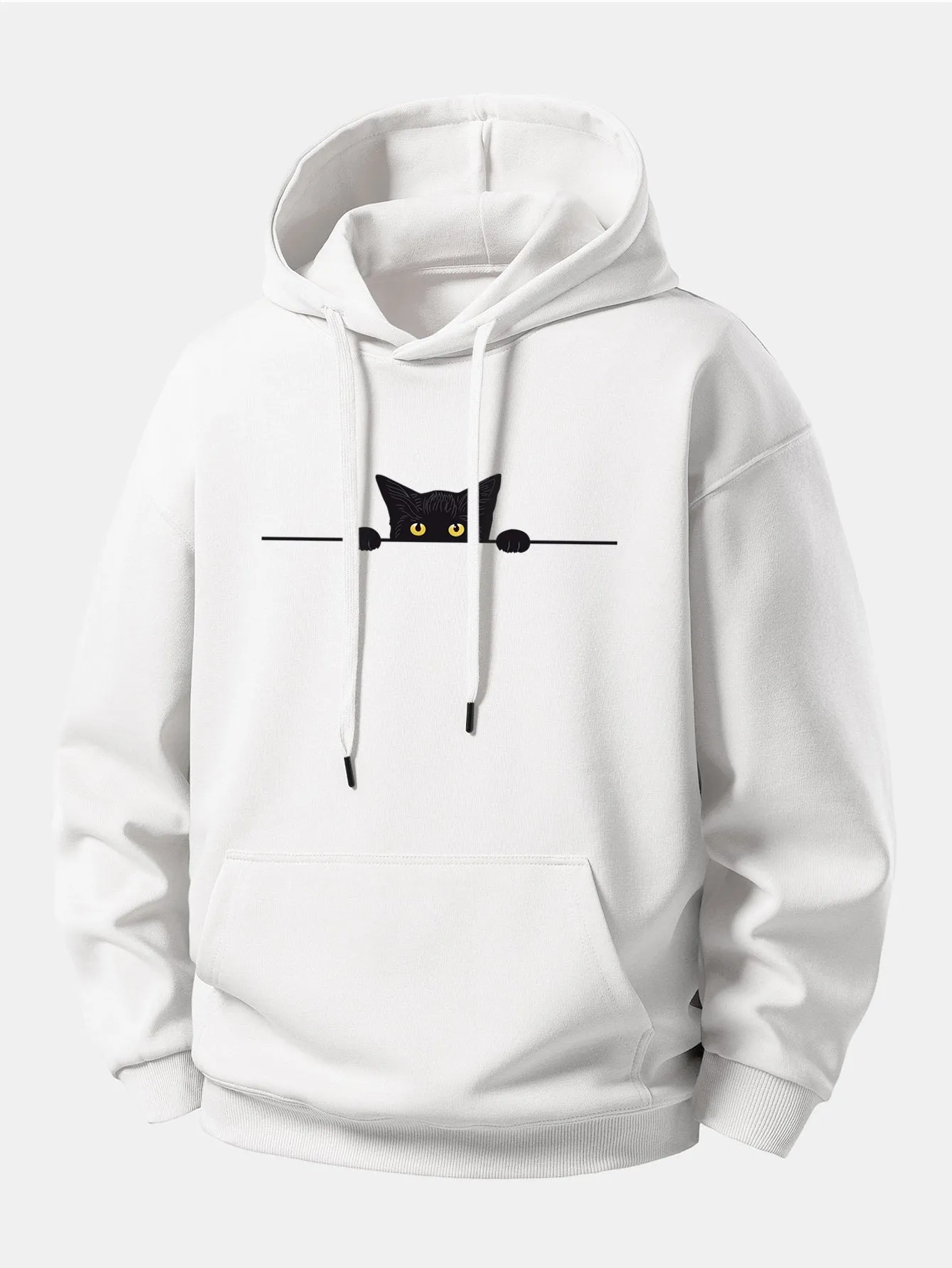 Black Cat Print Relax Fit Hoodie sold by Hoooyi product image thumbnail 2