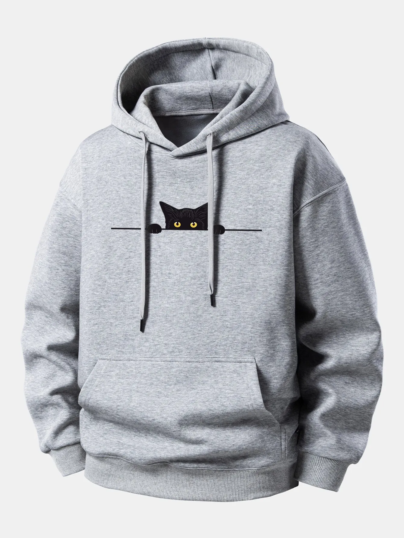 Black Cat Print Relax Fit Hoodie sold by Hoooyi product image thumbnail 5