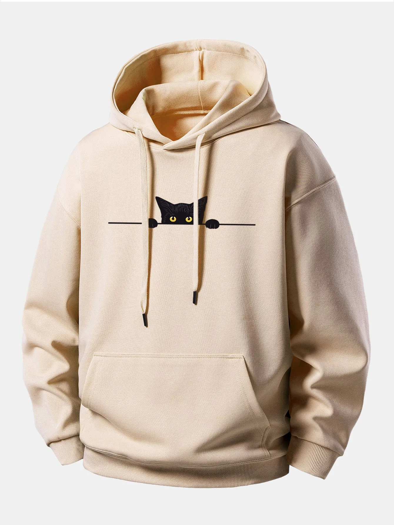 Black Cat Print Relax Fit Hoodie sold by Hoooyi