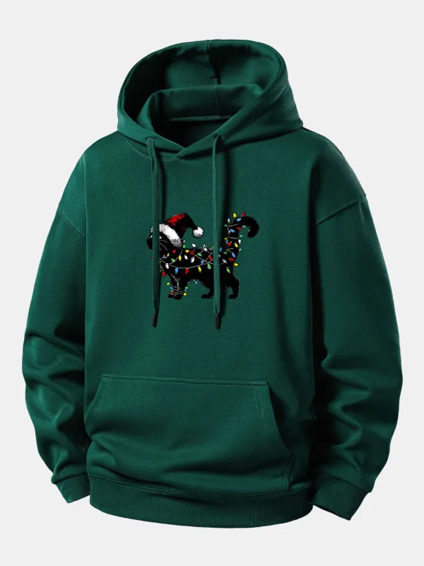 Christmas Colorful Light Black Cat Print Relax Fit Hoodie sold by Hoooyi